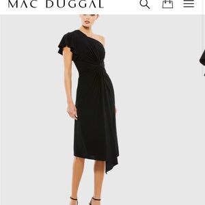 Mac duggal one shoulder midi length dress- black brand new
